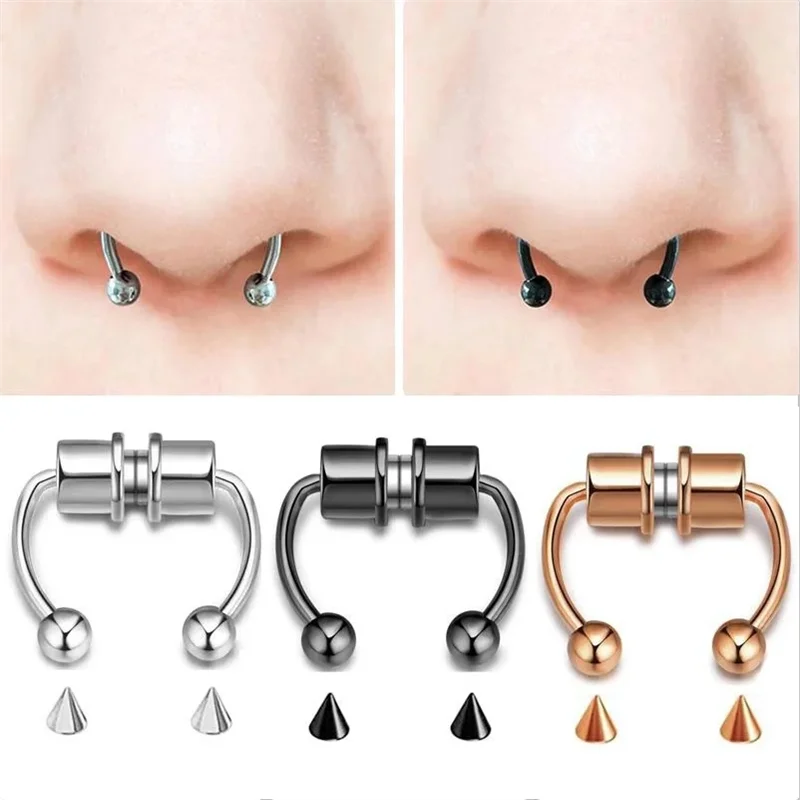 Magnetic Horseshoe Nose Rings, 316L Stainless Steel, Faux Septum Rings, Fake Piercing, Clip on, Hoop Rings, Gift for Women, Girl-animated-img