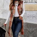 Women's Plaid Open Front Vest Casual Lapel Button Down Sleeveless Long Jacket Coat with Pockets, Street Daily Wear, Warm Stylish preview-1