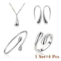 4Pcs 925 Sterling Silver Water Drop Earring Ring Bracelet Set For Women Luxury Elegant Four-piece Jewelry Set Party Wedding Gift preview-4