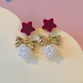 New Sparking Snowflake Red Bowknot Earrings For Women Imitation Pearl Santa Claus Xmas Tree Asymmetrical Earring Party Jewelry preview-2