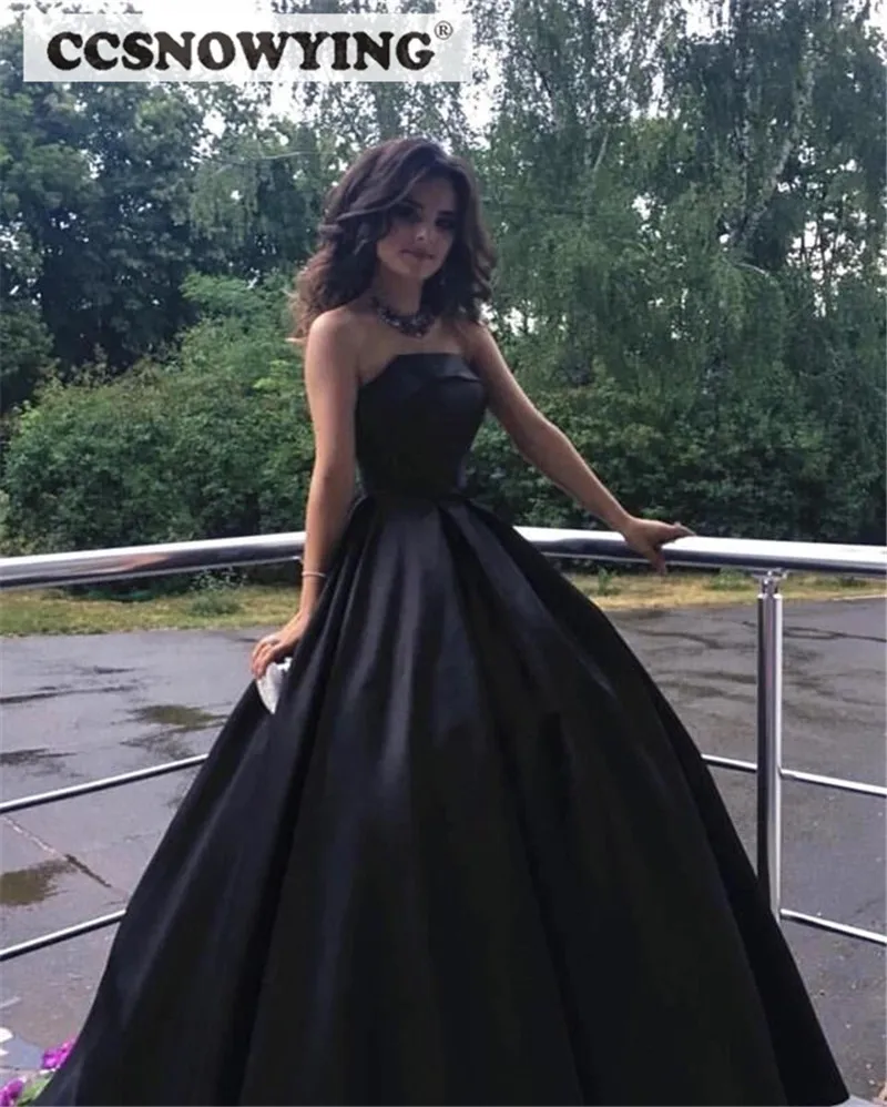 black strapless evening gown