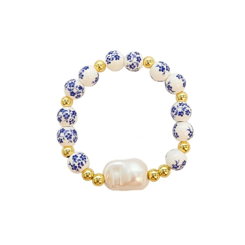 Imitation Baroque Pearl Bracelet Elastic Rope Fashion Simple Beaded Blue and White Porcelain Bracelet s Jewelry Accessories-animated-img