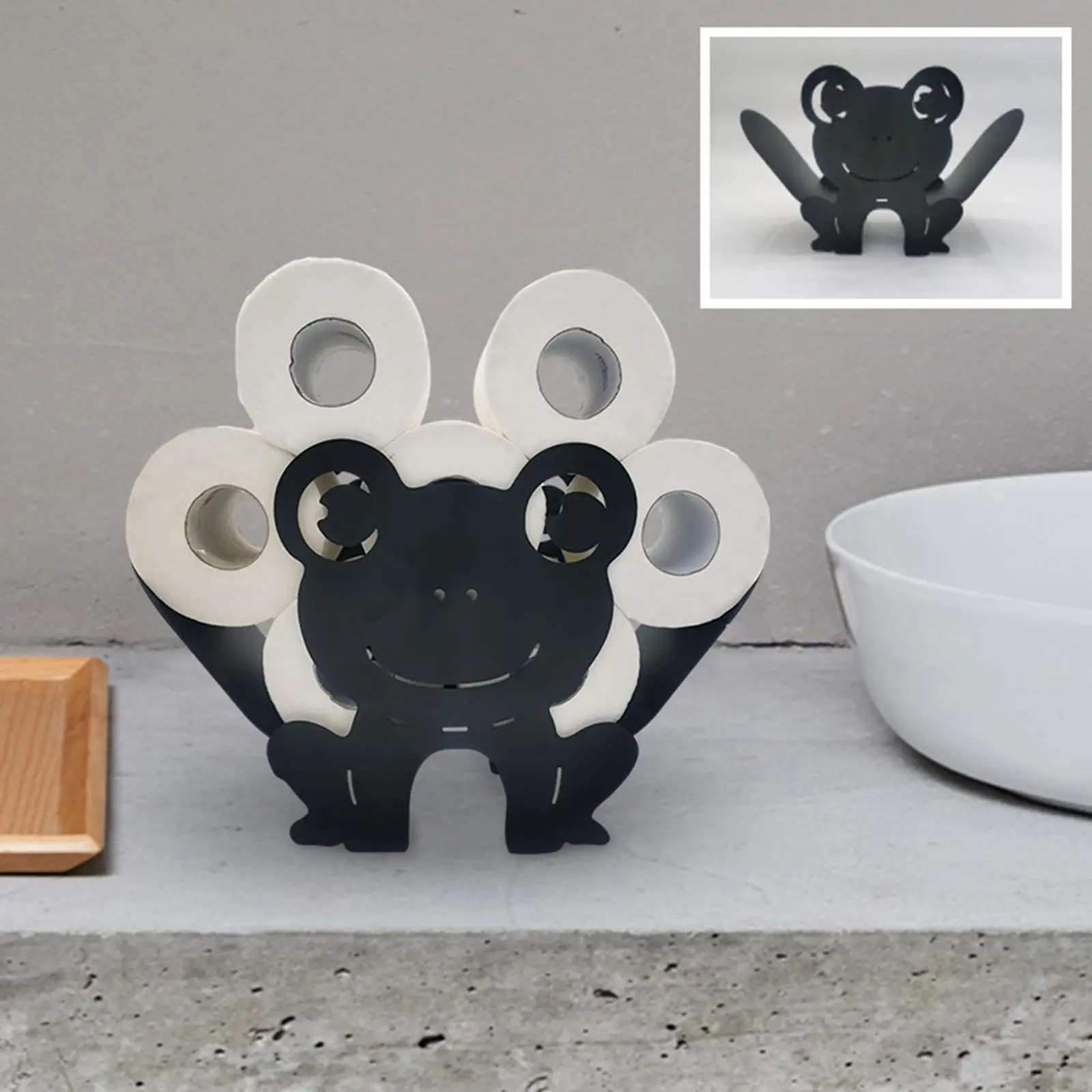 Adorable Iron Rack Black Toilet Paper Roll Holder Toilet Tissue Stand Figure-animated-img