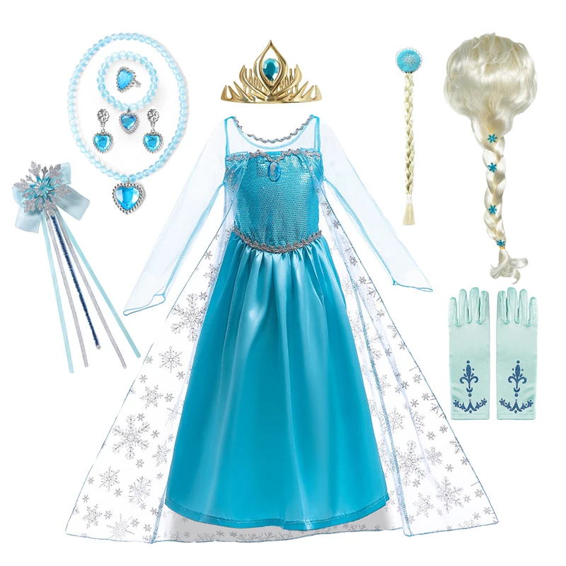 Elsa Dress for Girls Elsa Costume Snow Queen Anna Dress Cosplay Birthday Party Children Kids 2024 Carnival Girl Frozen Costume-animated-img
