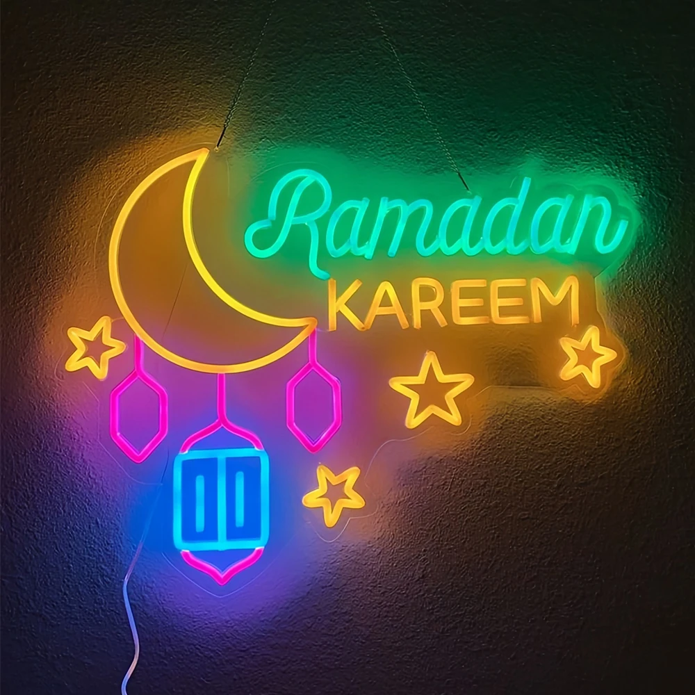 Eid Mubarak Neon Led Sign Ramadan Neon Light Wall Decoration Led Lamp Home Light Eid Mubarak Decor, Ramadan Neon Sign Light-animated-img