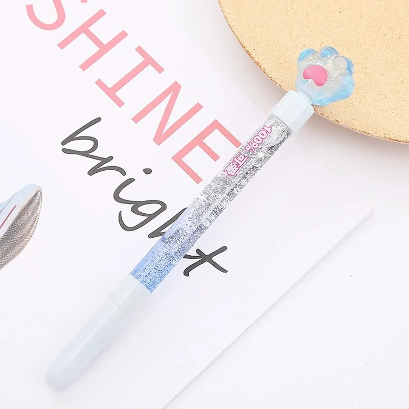 Girlish Cartoon Flash Drilling Cat Colorful Sugar Ballpoint Pen with  Multi-colored Pen Push Type School