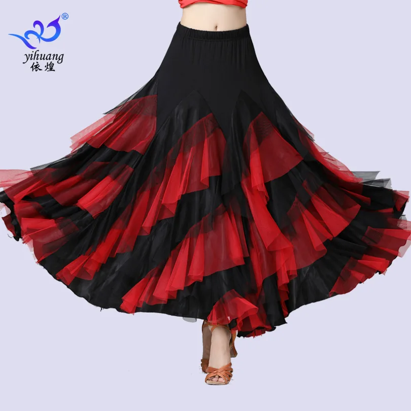 1pcs/lot Women Dancing Costume Flamenco Waltz Ballroom Dance Skirt Classical Big Swing Spanish long Skirt-animated-img