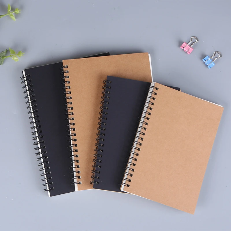 1 Book Retro Spiral Coil Kraft Paper Notebook Sketchbook Painting Diary Drawing Painting Graffiti Office School Stationery-animated-img