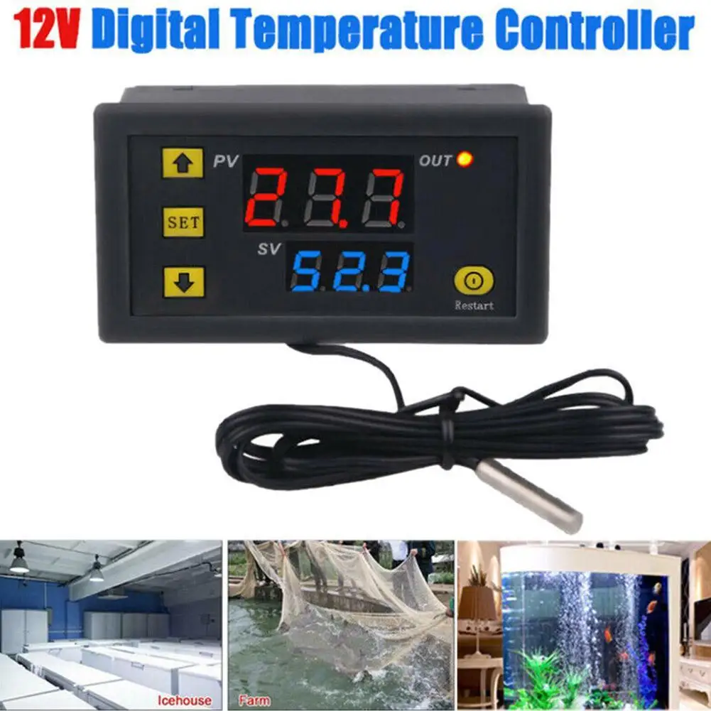 W3230 DC 12V 24V 110V 220V AC Digital Temperature Controller LED Display Thermostat With Heating Cooling Switch NTC Sensor-animated-img