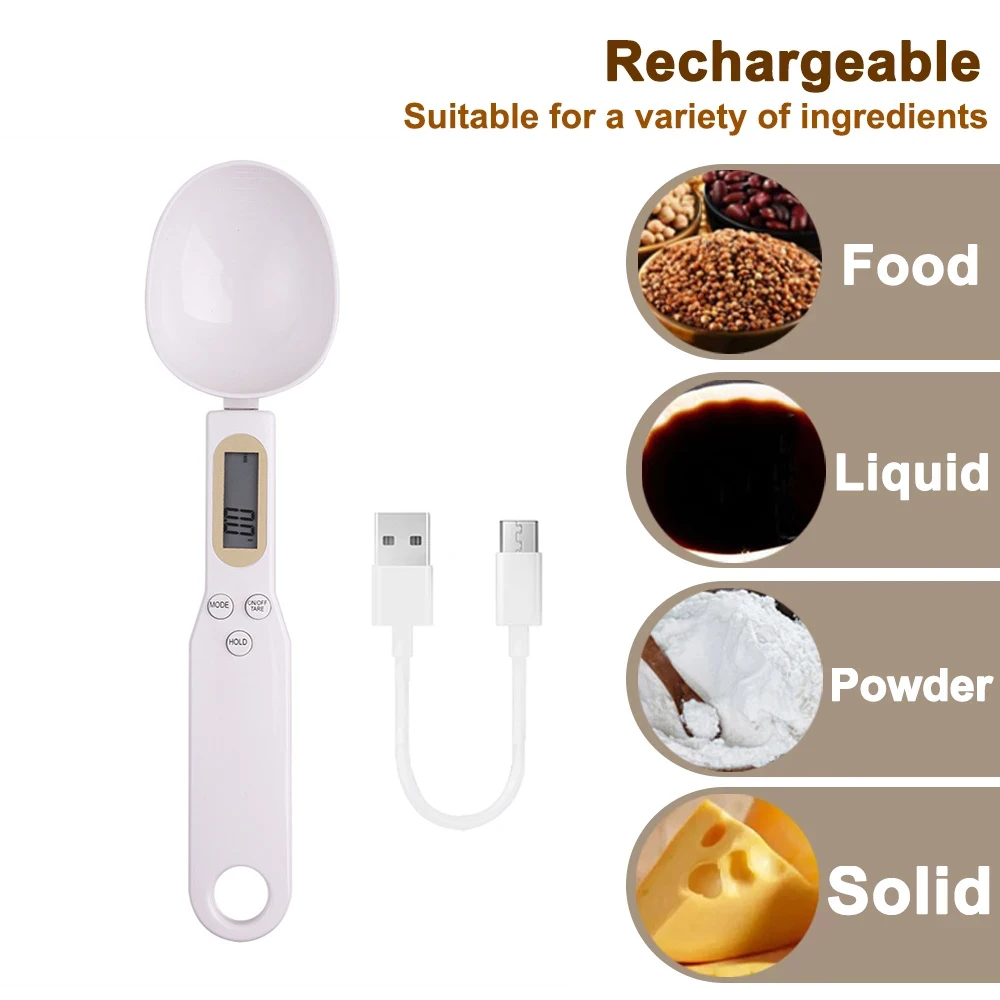 USB Recharge Kitchen Scale 500g/0.1g LCD Digital Measuring Food Flour Spoon Scale Mini Kitchen Tool for Milk Coffee-animated-img