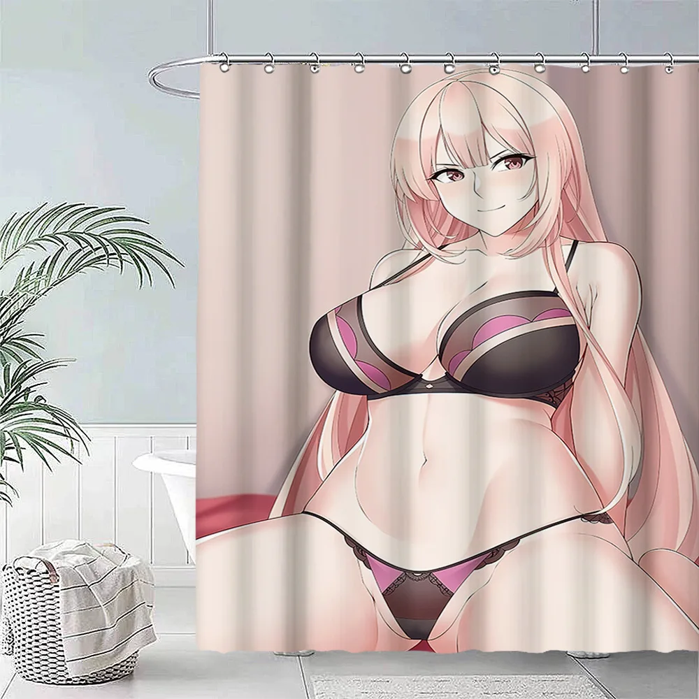 Купить אלי אקספרס | Anime Big Breasted Girl Printing Shower Curtain  Bathroom Supplies High-quality Waterproof Decoration with Hook