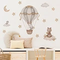 Cartoon Hot Air Balloon Animals Bear Rabbits Wall Stickers for Kids Room Boy Room Decoration Nursery Baby Room Decoration Decal