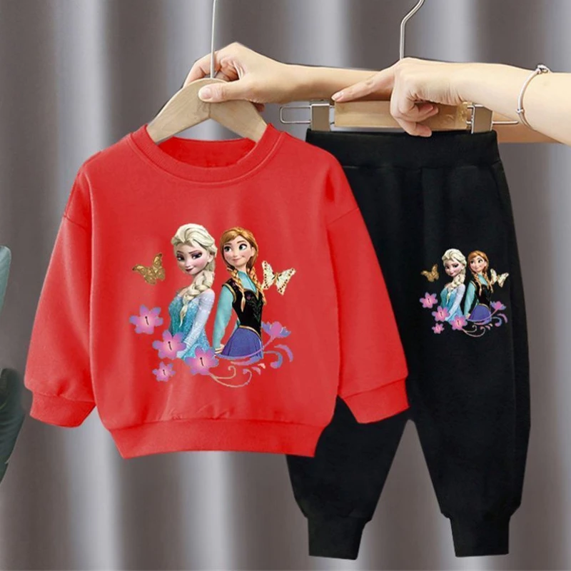 Autumn New Elsa Princess Sweatshirt and Sweatpant 2pcs Set for Children Clothing Sets Girls Pullover Two Piece Suit Tracksuit-animated-img