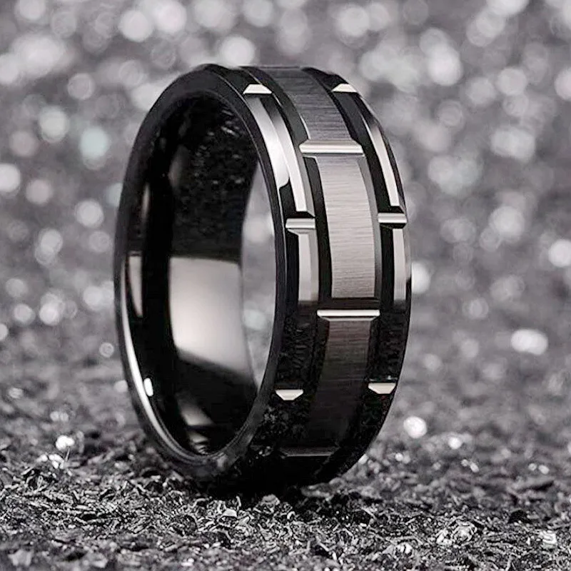 8MM Stainless Steel Ring Silver Color Brushed Double Groove Pattern Men's Wedding Ring Party Jewelry For Women Gift-animated-img