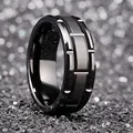 8MM Stainless Steel Ring Silver Color Brushed Double Groove Pattern Men's Wedding Ring Party Jewelry For Women Gift preview-1