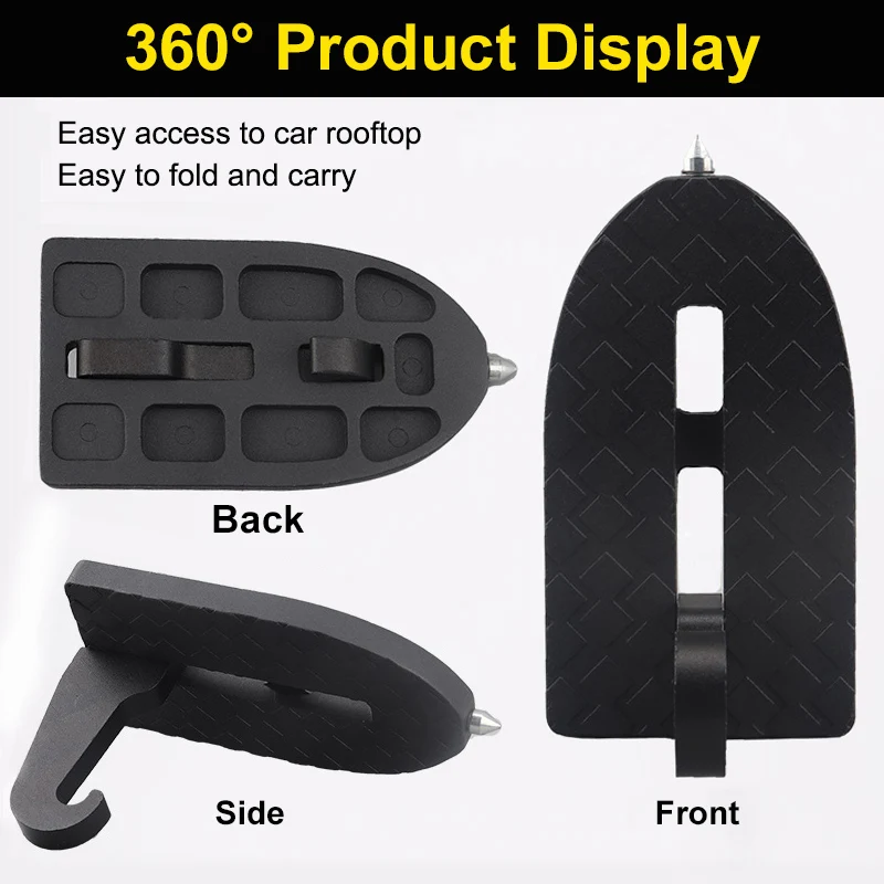 Extended Car Door Step Foldable Car Roof Rack Step Universal Latch Hook  Auxiliary Foot Pedal Aluminium Alloy Safety Hammer