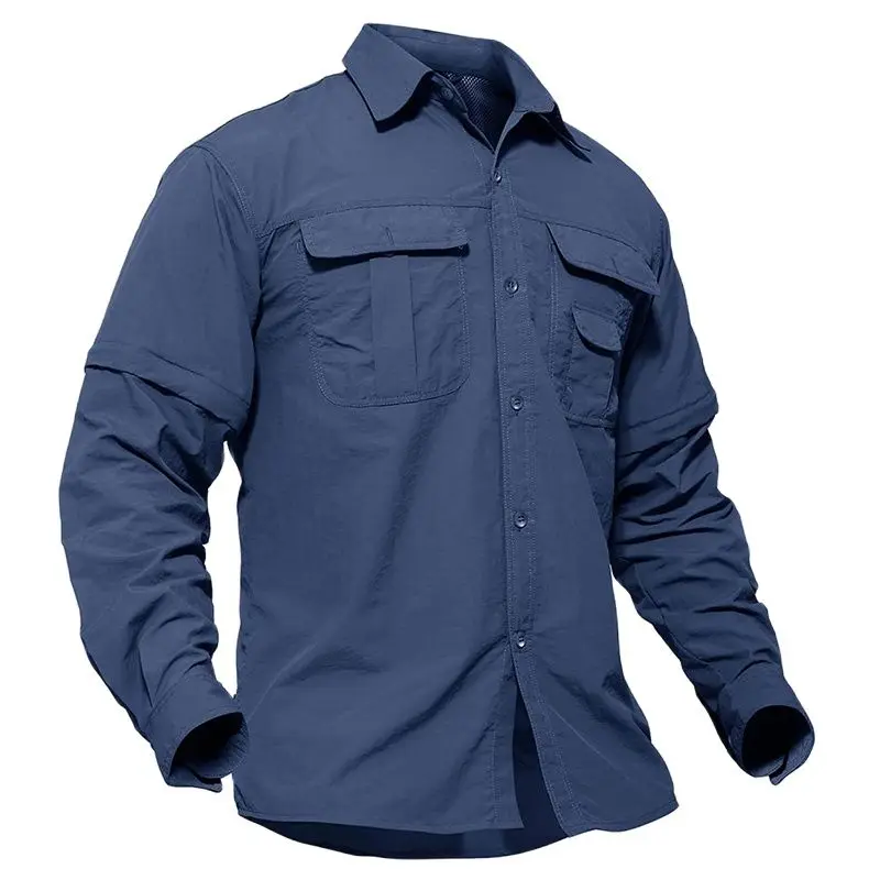 EKLENTSON Quick Dry Training Shirt Men Hiking Fishing Shirt Removable Long Sleeve Work Trekking Camping Shirts-animated-img