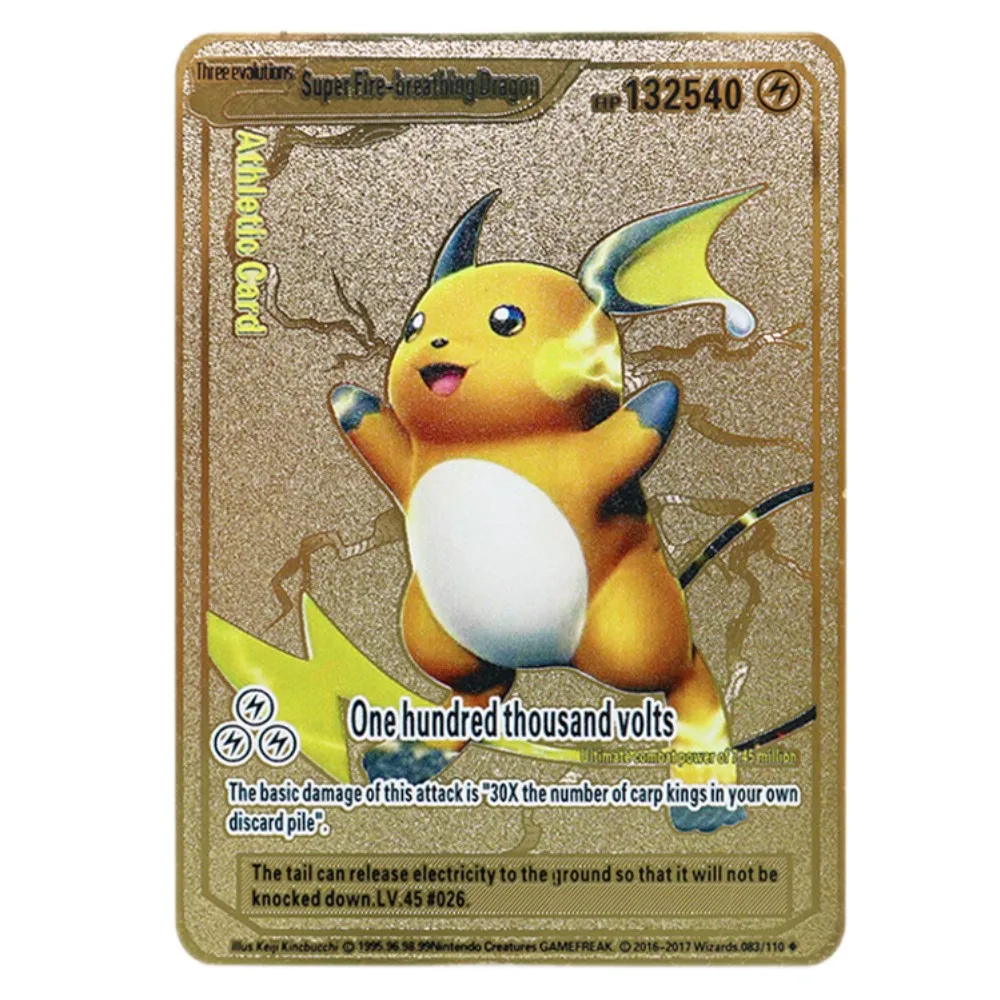 183200Point HP Raichu Pokemon Gold Metal Super Card Blastoise Eevee Sylveon  Mewtwo Pikachu Battle Collection Trading Iron Card