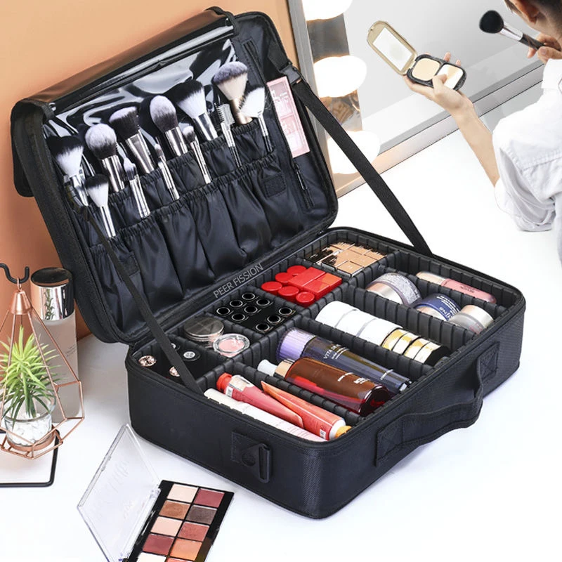 New Oxford Cloth Makeup Bag Large Capacity With Compartments For Women Travel Cosmetic Case-animated-img
