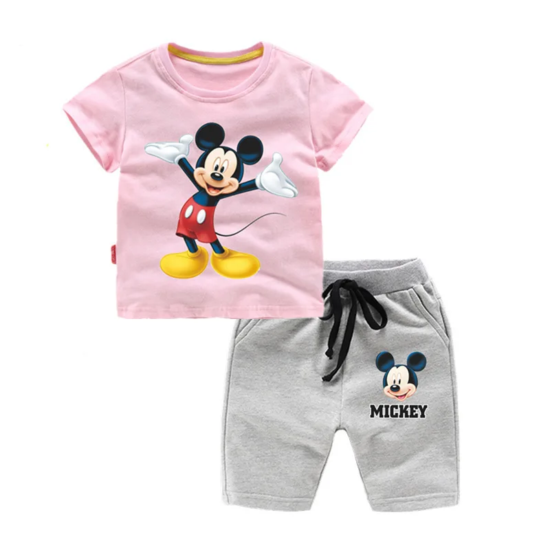 Mickey Children's Clothing Boys Short Sleeved T-shirt Set Girls Short Sleeved Set Sets for Children Mother Kids-animated-img