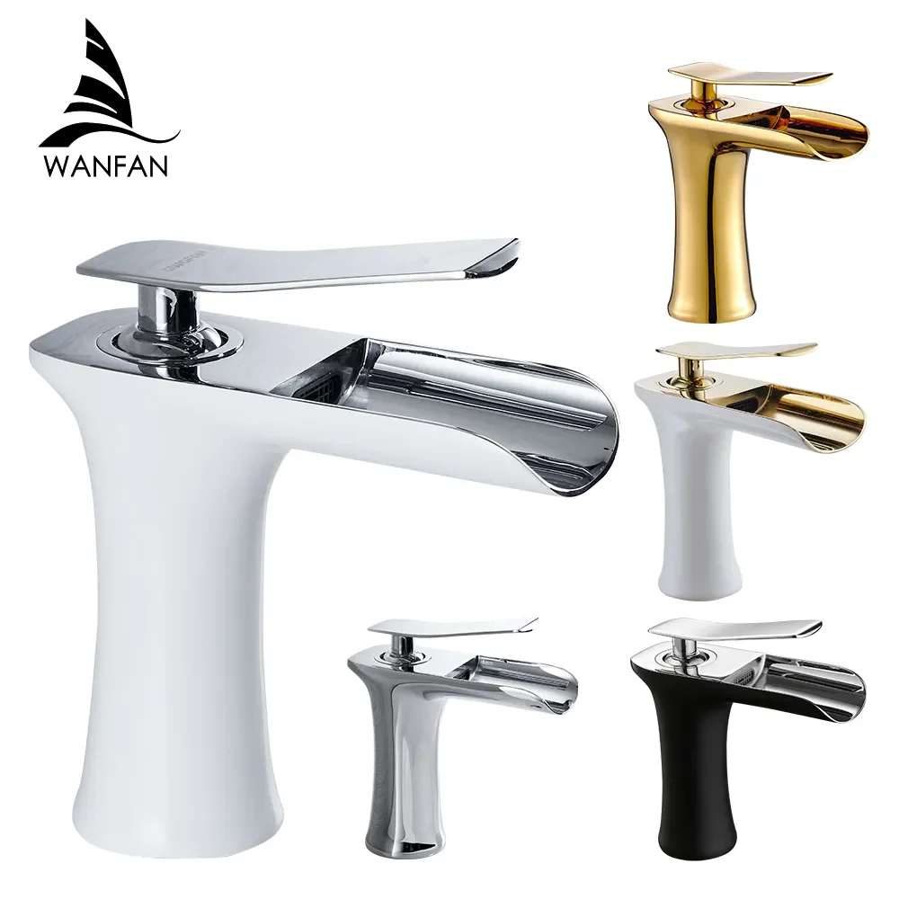 Basin Faucets Waterfall Bathroom Faucet Single handle Basin Mixer Tap Bath Antique Faucet Brass Sink Water Crane Silver 6009-animated-img
