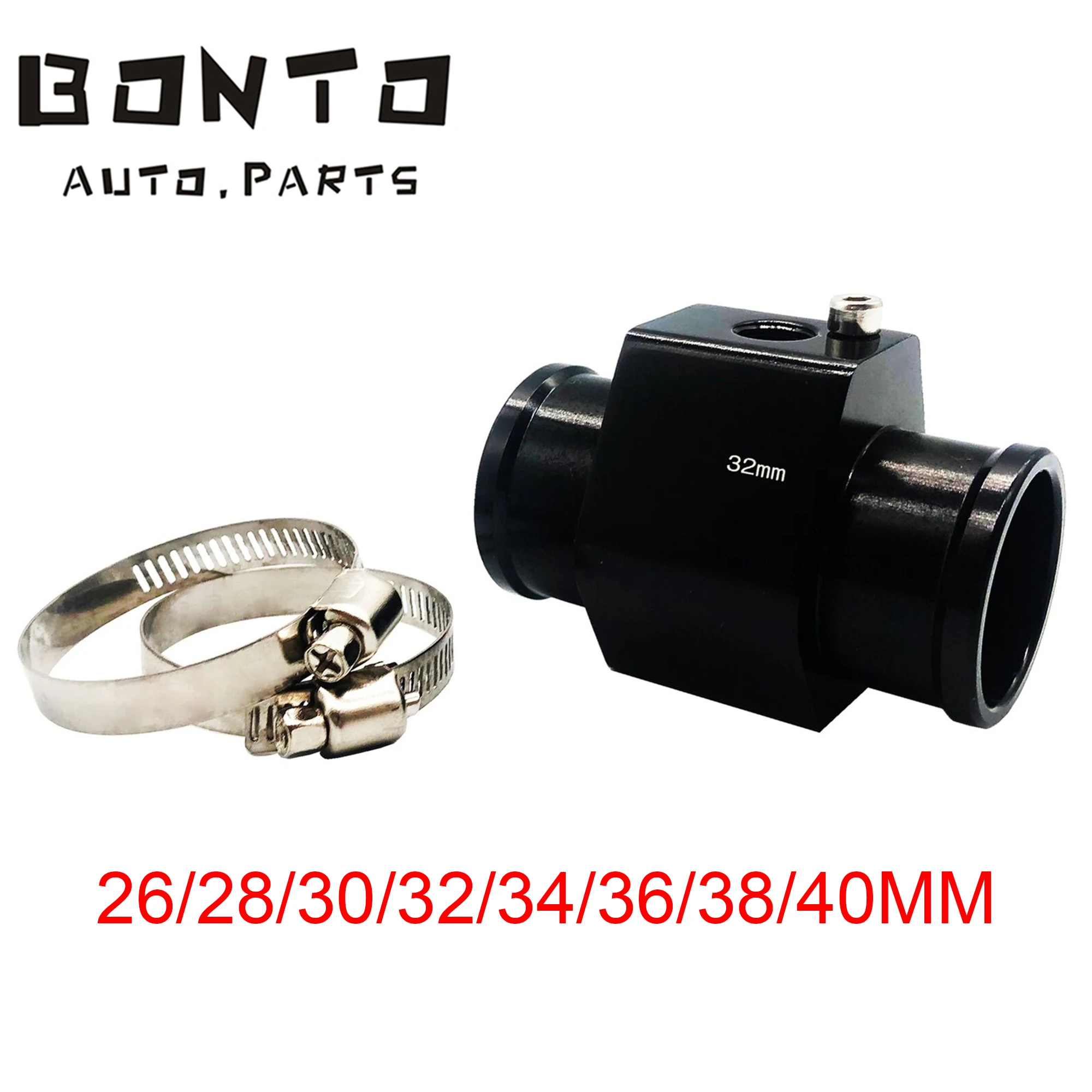 BONTO Radiator Sensor Adapter For Water Coolant Temp Gauge Adaptor W/Hose Clamps 26/28/30/32/34/36/38/40mm-animated-img