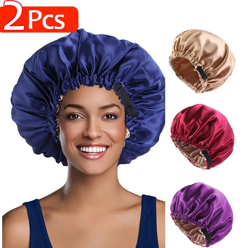 2PCS/LOT Women's Satin Bonnet With Wide Stretch Ties Band Long Tail Bonnet  Satin Cheveux Nuit Silky Sleeping Night Cap Bonnets - AliExpress