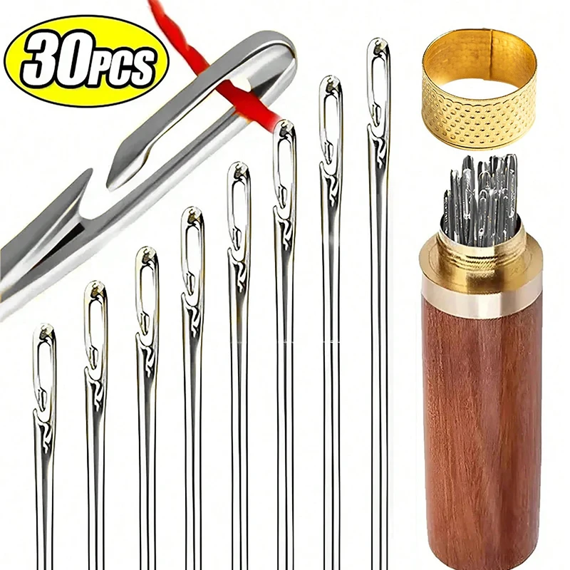 Side Hole Blind Sewing Needles Stainless Steel Elderly Needles Hand Sewing Stitching Pin DIY Home Self Threading Needle with Thi-animated-img