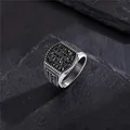 Modyle Punk Biker Signet Ring for Men, 316L Standard Steel Geometric Top Ring, Black CZ Stones Stamp, Finger Band, Jewelry Gifts preview-3