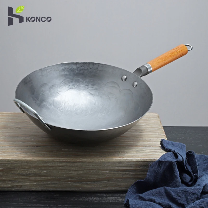 Konco Iron wok Cast iron pan Non-coated Pot General use for Gas