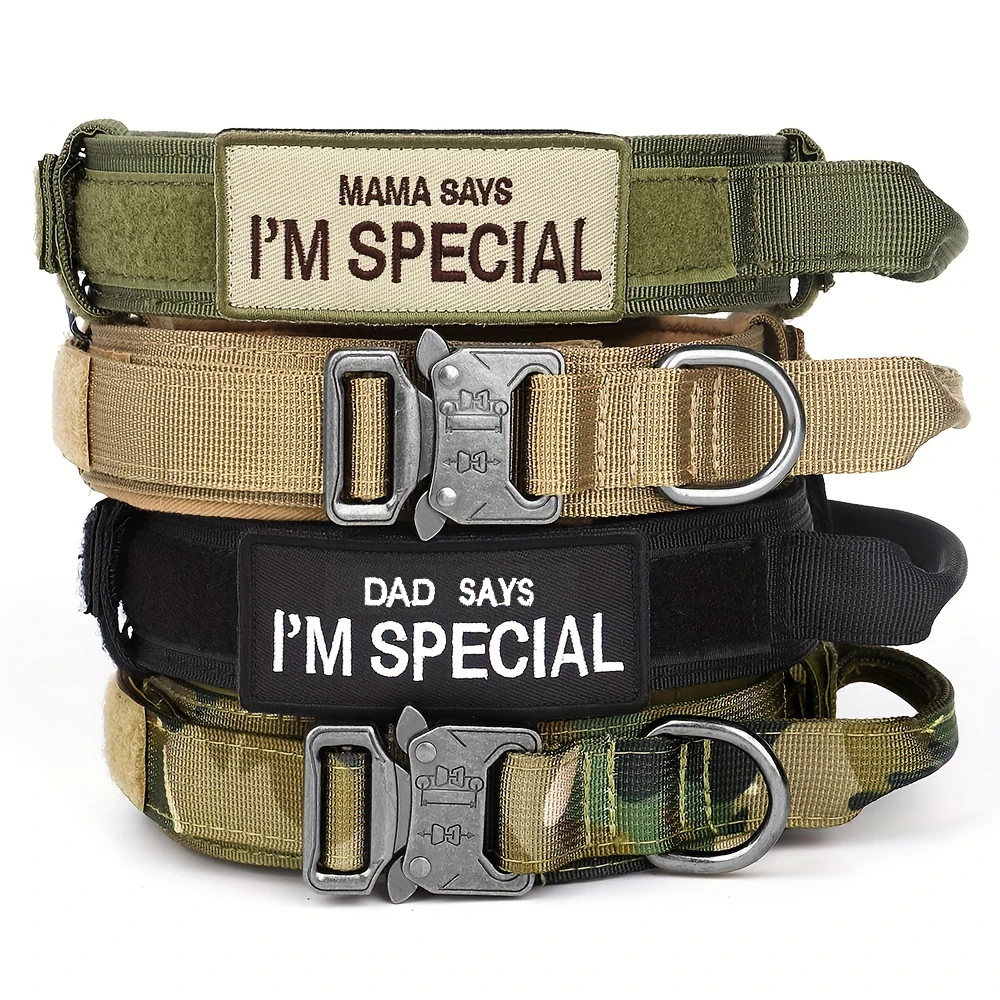 Heavy Duty Tactical Dog Collars with Handle Military K9 Collar with Patch Outdoor Training and Walking for Medium and Large Dogs-animated-img