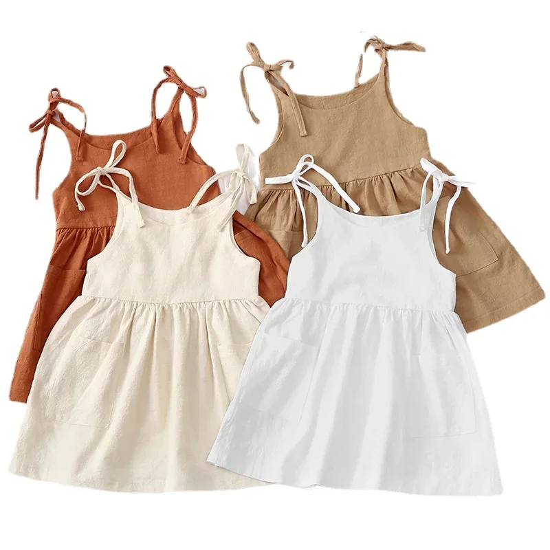 Summer Toddler Girl Dress Solid Cotton Sleeveless Children Dress Kids Sundress Slip Dress Fashion Girls Clothing-animated-img