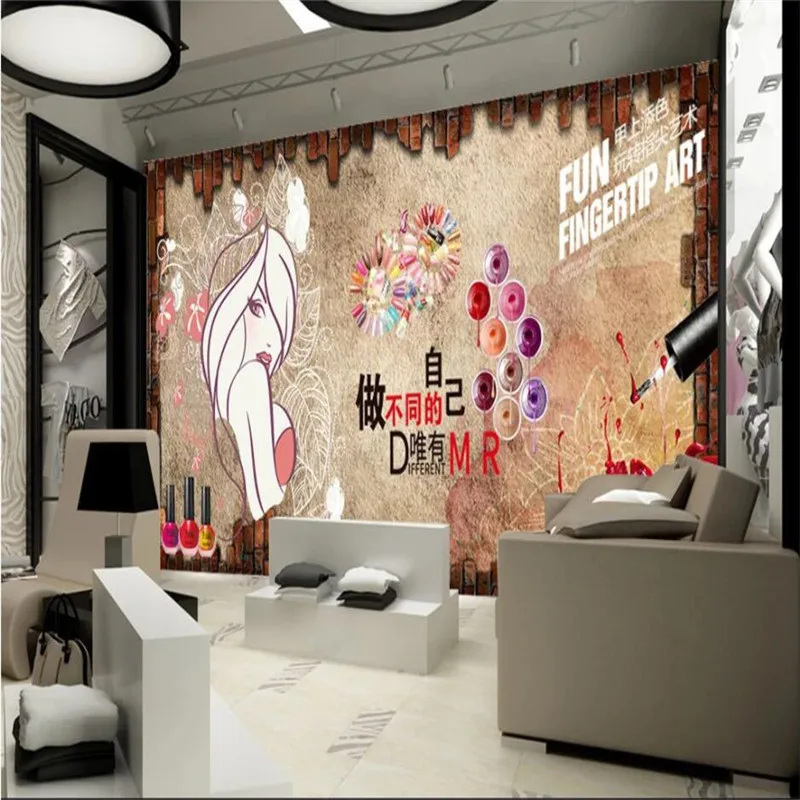 קנו כלי צביעה | Retro Brick Wall Cosmetics Manicure Shop Makeup Shop Background  Wallpaper Beauty Salon Nail Store Industrial Decor Wall Paper 3D
