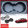 Highland Water Cup Mat For 2024 Tesla Model 3 Coasters Slots Non-Slip Mat Waterproof Drink Pad Car Silicone Interior Accessories