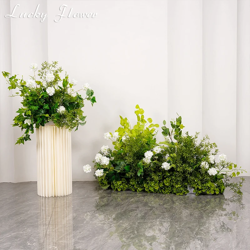 Artificial Flowers Plants Floor Row Road Leading Flower Ball Wedding Decoration Greenery Ball White Flowers Floral Backdrop Deco-animated-img