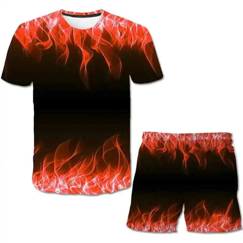 2024 Kids Flame Clothing Suits Boys Girls Cartoon Casual 3D T-Shirts + Shorts Costumes Outfits Children's New Round Collar Sets-animated-img