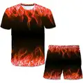 2024 Kids Flame Clothing Suits Boys Girls Cartoon Casual 3D T-Shirts + Shorts Costumes Outfits Children's New Round Collar Sets