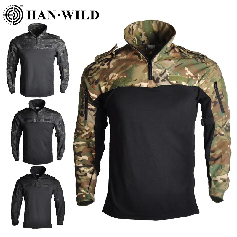 HAN WILD Tactical CP Shirt for Men Softair Shirts Combat Long Sleeve Wear Resistant Climbing Clothes Airsoft Hiking Clothing-animated-img