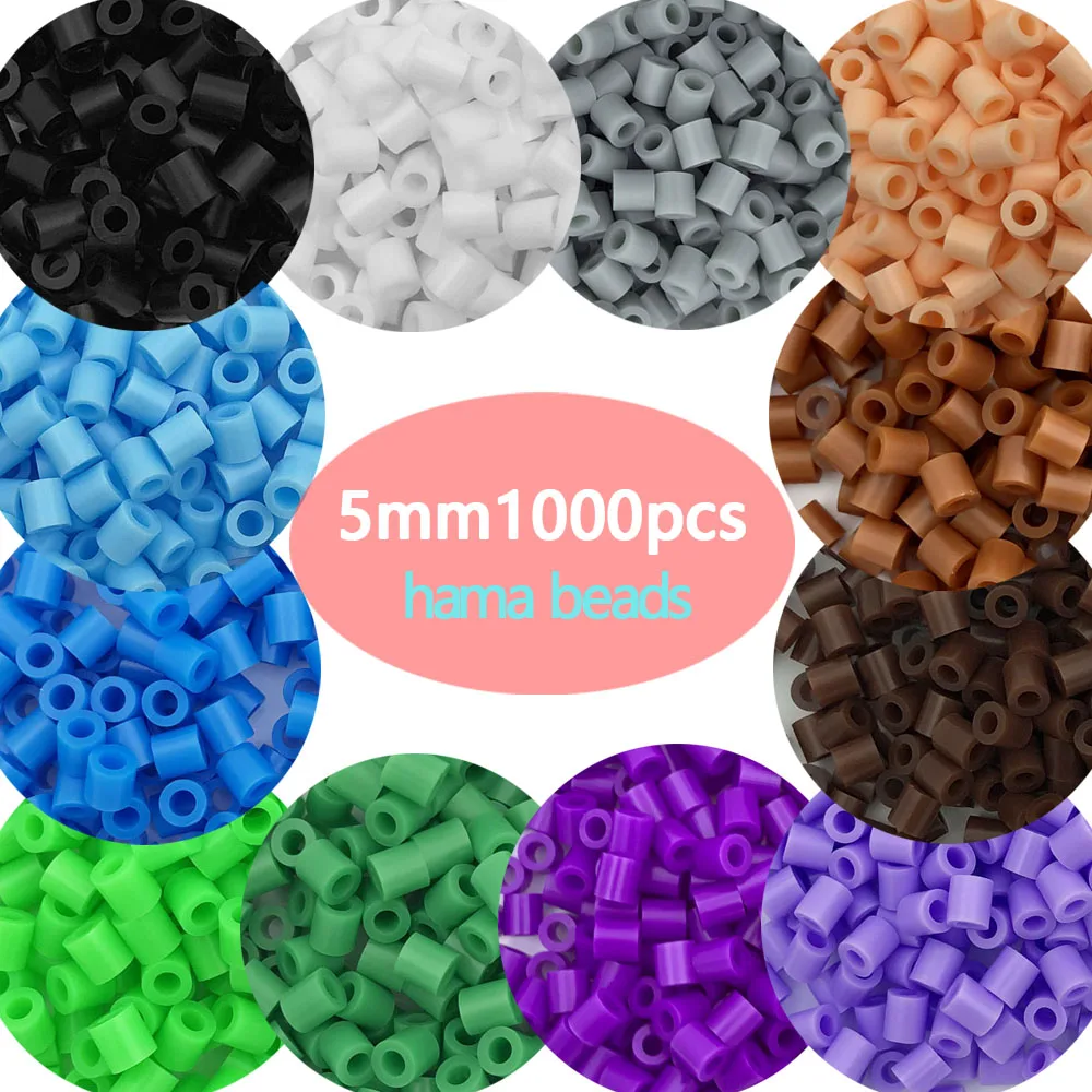 5mm 1000PCS  Black white gray blue green purple Hama Beads for Kids Iron Fuse Beads diy Puzzles Pixel Art Gift Children Toy-animated-img