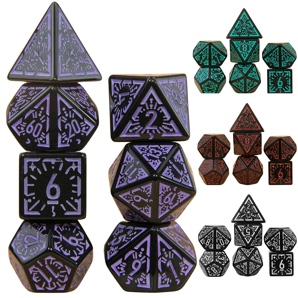 DND Carving Pattern Dice 7Pcs RPG Polyhedral Dice Set for Boardgame As Gift Entertainment Accessories-animated-img