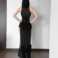 New Sexy Japanese Ninjas Cosplay Costume For Women Black Hooded Deep V Hollow Out Slim Dress Halloween Pagan Gothic Costumes preview-4