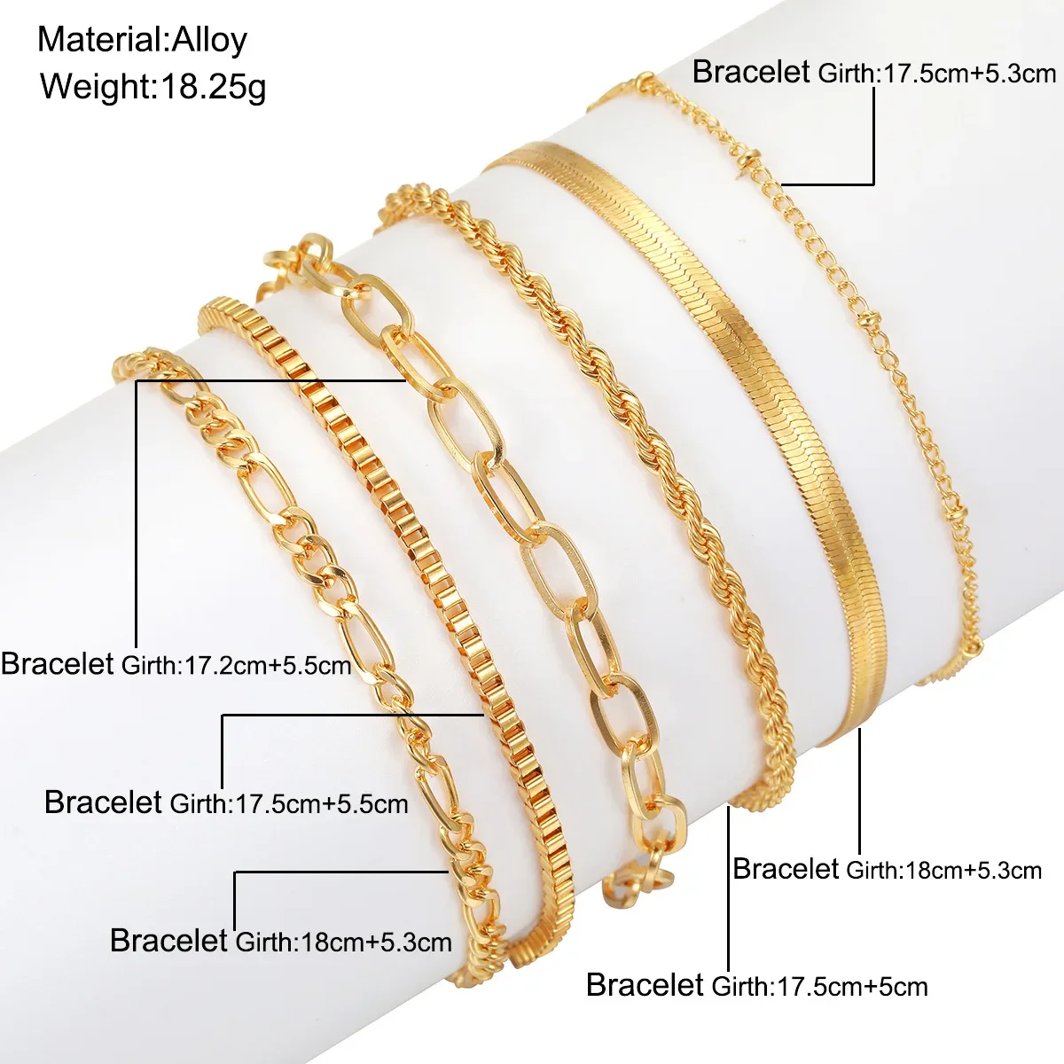 6Pcs Gold Color Bracelet Set Boho Retro Multilayer Thick Twist Cuban Chain Bracelet For Women 2024 Trendy Quality Jewelry Gifts preview-3