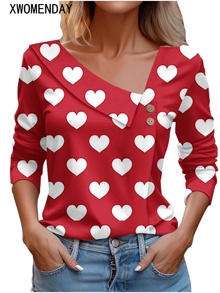 T Shirt For Women Fashion Long Sleeve Tops Heart Print Pulovers Elegant Shirts & Blouses Autumn Youthful Woman Clothes 2023-animated-img