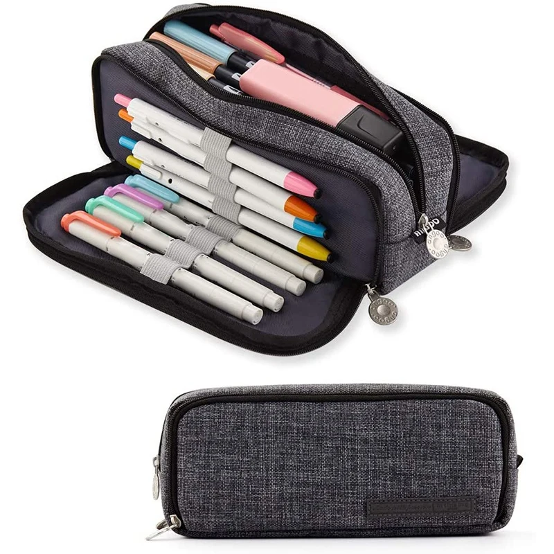 Angoo 4 Partitions Pencil Bag Pen Case Dual Side Open Easy Handle