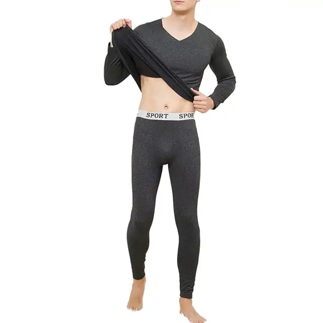 קנו אלי אקספרס  Men Autumn Clothing Set Men's Winter Thermal Underwear Set  V Neck Slim Fit Elastic Fleece Keep Warm Thick Thermo Homewear