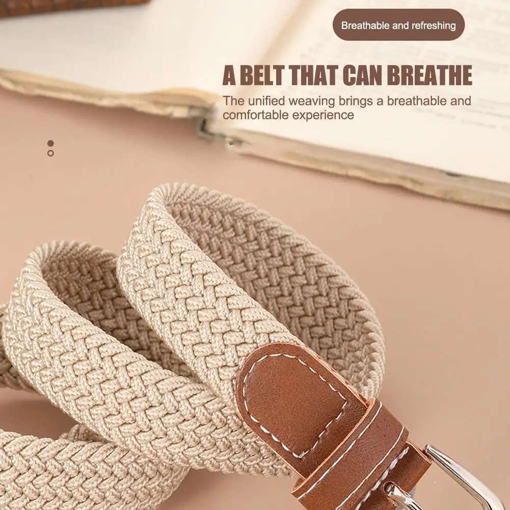 Casual Knitted Elastic Belt For Women Men Pin Buckle Woven Stretch Waist Strap For Jeans Canvas Braided Belts-animated-img