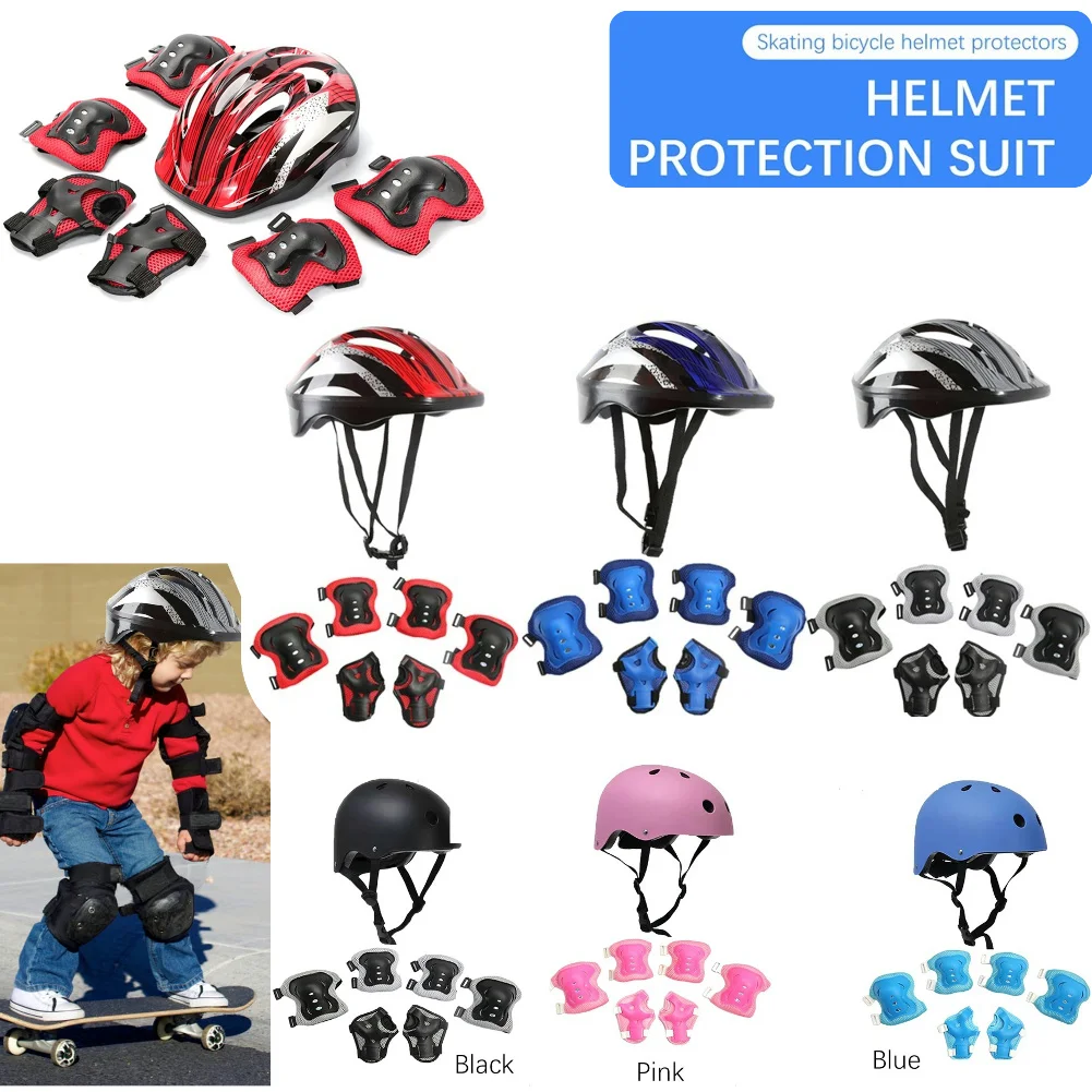 Kids Bike Helmet Knee Elbow Wrist Pads Helmet with Protective Gear Set for Bicycle Cycling Skateboard Scooter Skating Sports-animated-img