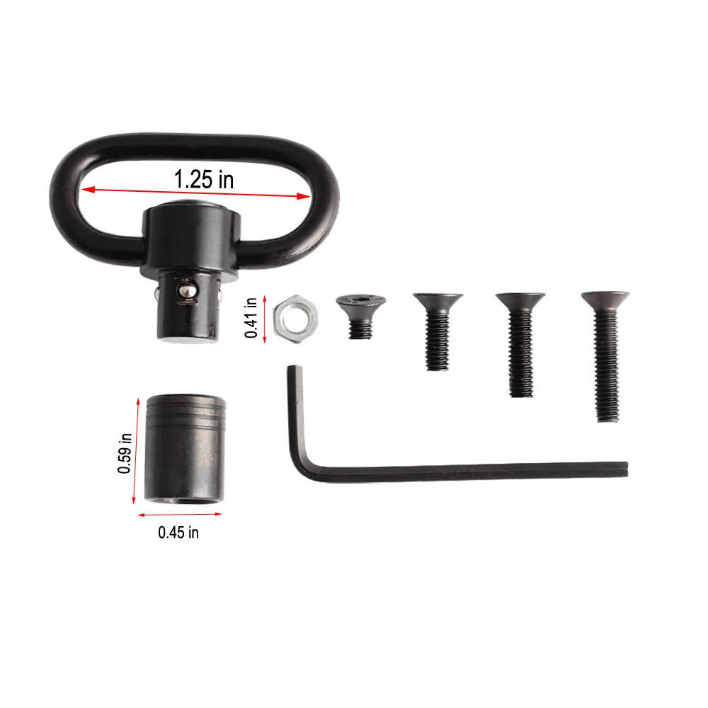 QD 1.25 Inch Sling Swivel Mount Quick Detach Loop Base Kit with 4 Screws + 1 nut + 1 Wrench-animated-img