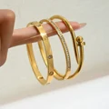 Europe and the United States hot selling stainless steel gold nail bracelet fashion women's bracelet gold bangles preview-5