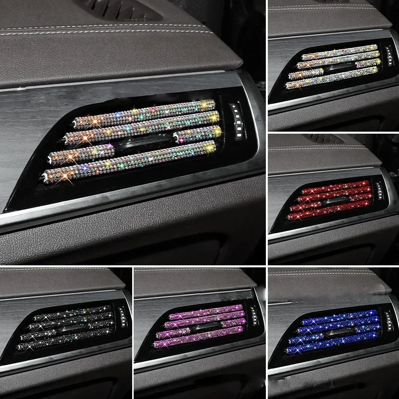 Diamond Car Air Conditioner Outlet Decorative Strips Universal U Shape Clip Rhinestones Grille Sticker Auto Interior Accessories-animated-img
